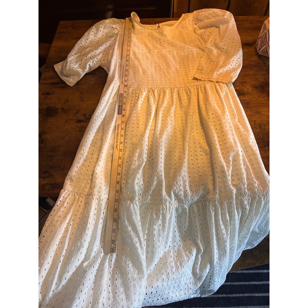 A New Day Eyelet Midi Dress Womens XL White Good Tiered Puff Sleeve Boho - Picture 5 of 7